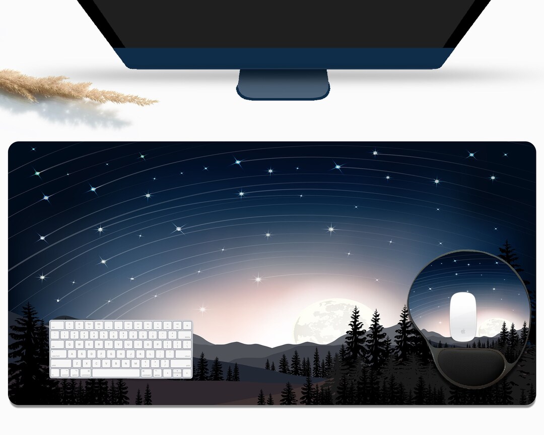 Moonlight and Stars Forest Desk Mat Gaming Extra Large Desk - Etsy