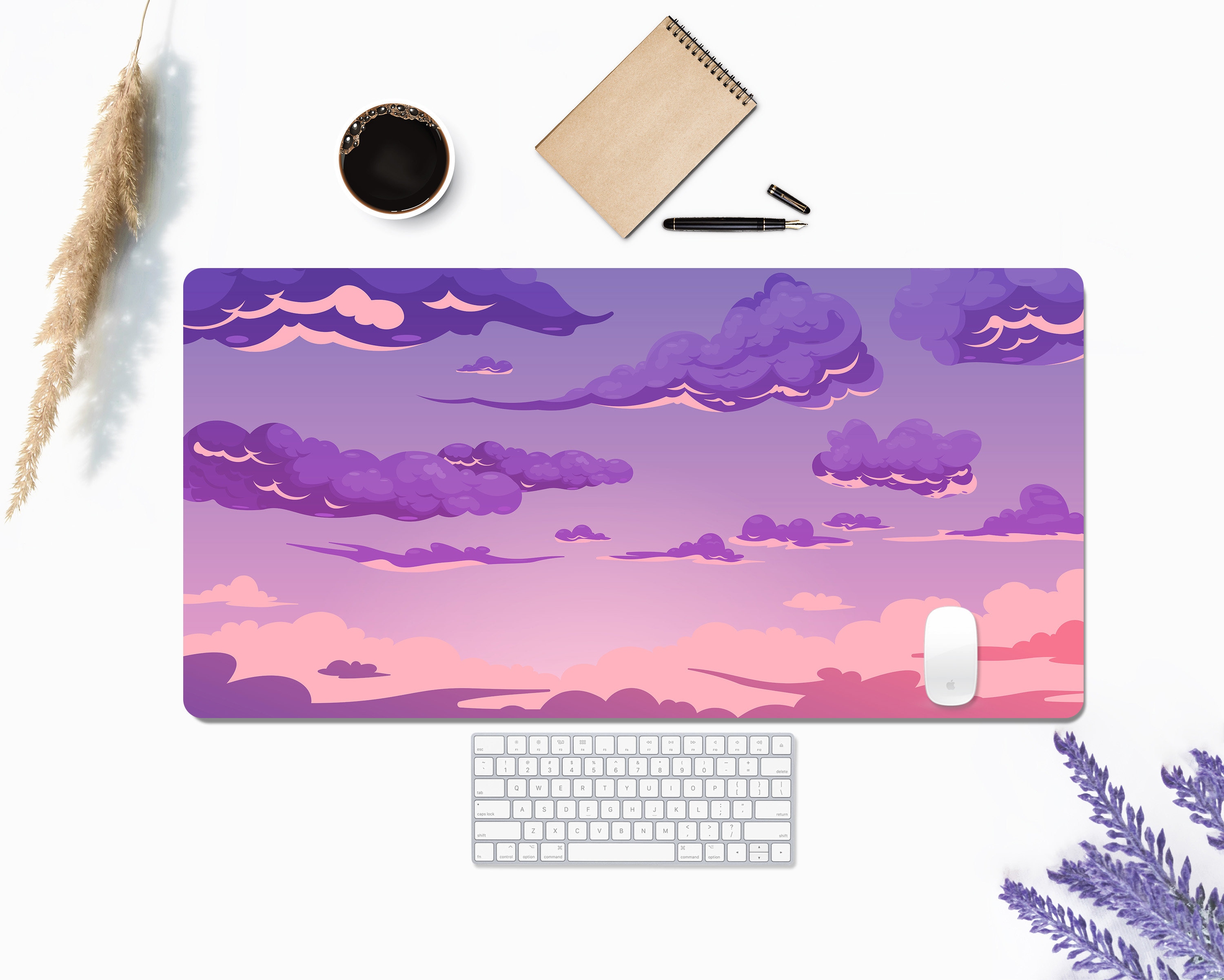 Pink and Purple Sky Anime Desk Mat Kawaii Desk Mat Pink Desk | Etsy
