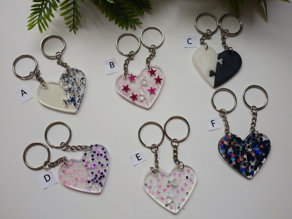 Two Piece Heart Shape Puzzle Keychain Resin Etsy