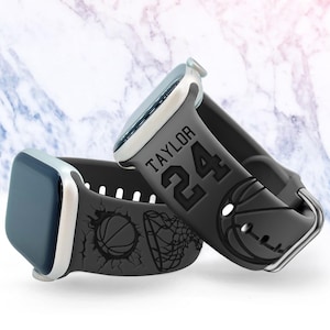 Gepersonaliseerde basketbalhorlogeband compatibel met Apple Watch iWatch-band siliconen 38/40/41 42/44/45 band lasergegraveerd sportcadeau