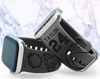 Correa de reloj de baloncesto personalizada compatible con Apple Watch iWatch Correa de silicona 38/40/41/42 44/45/46 Correa grabada con láser Regalo deportivo para niño
