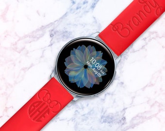 Personalized Name Monogram  Watch Band 20mm compatible with Samsung Watch Galaxy 4 / 5 / Active / Active2/ Gear S4 Silicone Strap Engraved