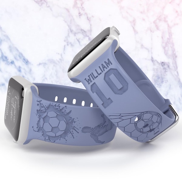 Personalized Soccer Watch Band compatible with Apple Watch iWatch Band Silicone 38/40/41/42 44/45/46 Strap Laser Engraved Sports Boys Gift