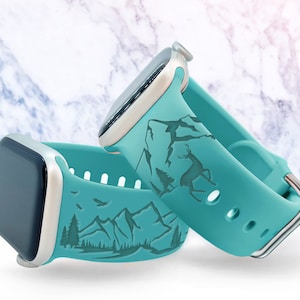 Mountains Watch Band compatible with Apple Watch iWatch Band Silicone Watch 38/40/41 42/44/45/46 Strap Laser Engraved Mountain Range Gift