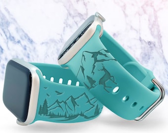 Klockarmband för berg, kompatibelt med Apple Watch-armband, silikon, klockarmband, lasergraverat, bergskedja, present