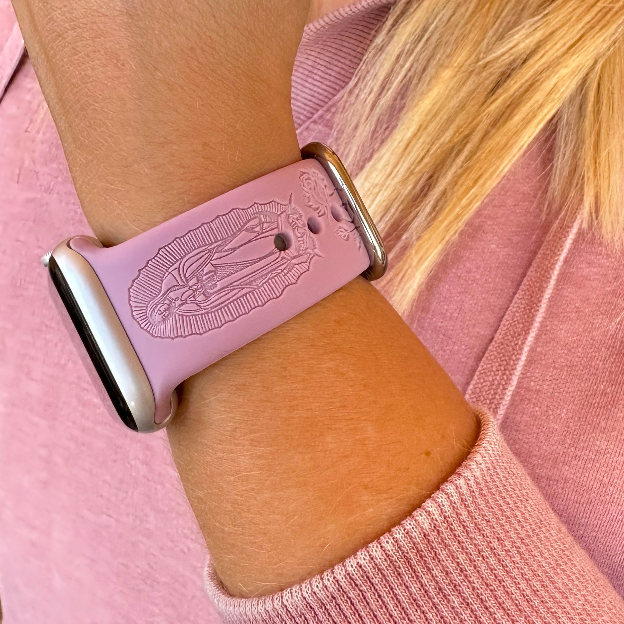 SuperLugano Virgin Mary with Cross Watch Band compatible with Apple Watch iWatch Band Silicone Watch 38/40/41 42/44/45 Strap Laser Jesus God
