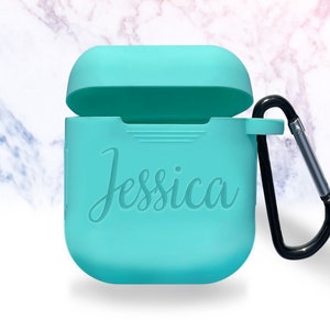 Gepersonaliseerde AirPods-hoesnaam of monogram gegraveerd siliconen Apple Airpod Protactive-hoes Air Pods-houder sleutelhanger cadeau vriend