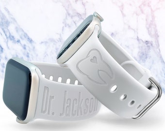 Personalized Dental Dentist Nurse Doctor Watch Band Compatible with Apple Watch iWatch Silicone 38/40/41/42 44/45/46/49 Strap Laser Engraved