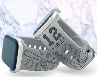 Personalized Baseball Watch Band compatible with Apple Watch iWatch Band Silicone 38/40/41/42 44/45/49 Strap Laser Engraved Sports Boys Gift