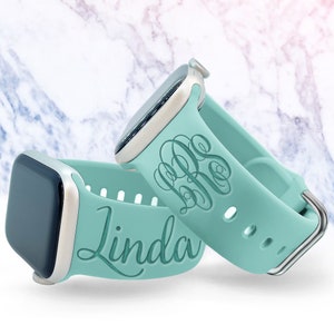 Personalized Watch Band Compatible with Apple Watch Monogram Name iWatch Band  Silicone Watch 38/40/41 42/44/45 Strap laser Engraved Gift