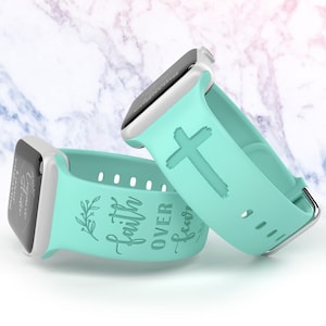 Faith over Fear Uhrenarmband kompatibel mit Apple Watch iWatch Band Silikon Uhr 38/40/41 42/44/45 Laser gravierte Psalm Bibel Verse Gott