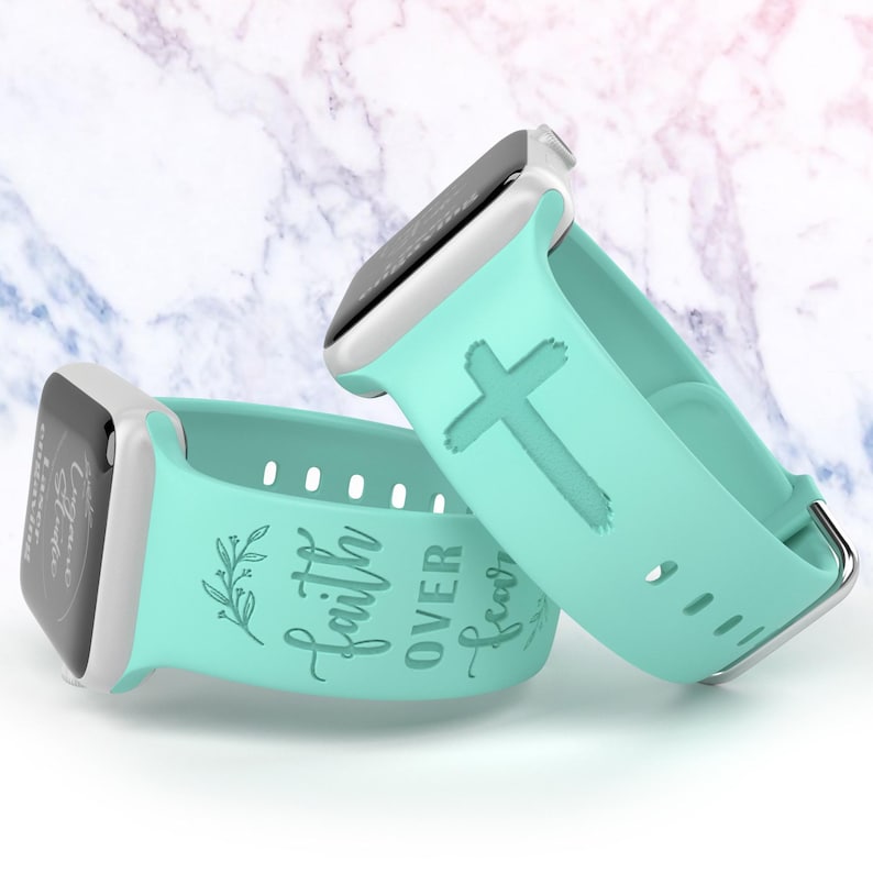 Faith Over Fear Watch Band compatible with Apple Watch Laser Engraved iWatch Band Silicone 38mm 40mm 41mm 42mm 44mm 45mm 49mm Strap Jesus Psalm Christian God