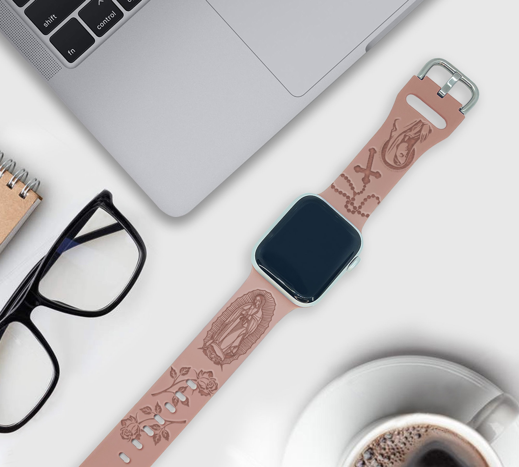 SuperLugano Virgin Mary with Cross Watch Band compatible with Apple Watch iWatch Band Silicone Watch 38/40/41 42/44/45 Strap Laser Jesus God