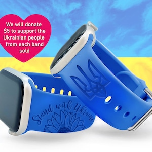 Stand with Ukraine Watch Band compatible with Apple Watch iWatch Band Silicone Watch 38/40/41 42/44/45 Strap Laser Engraved Ukrainian Flag