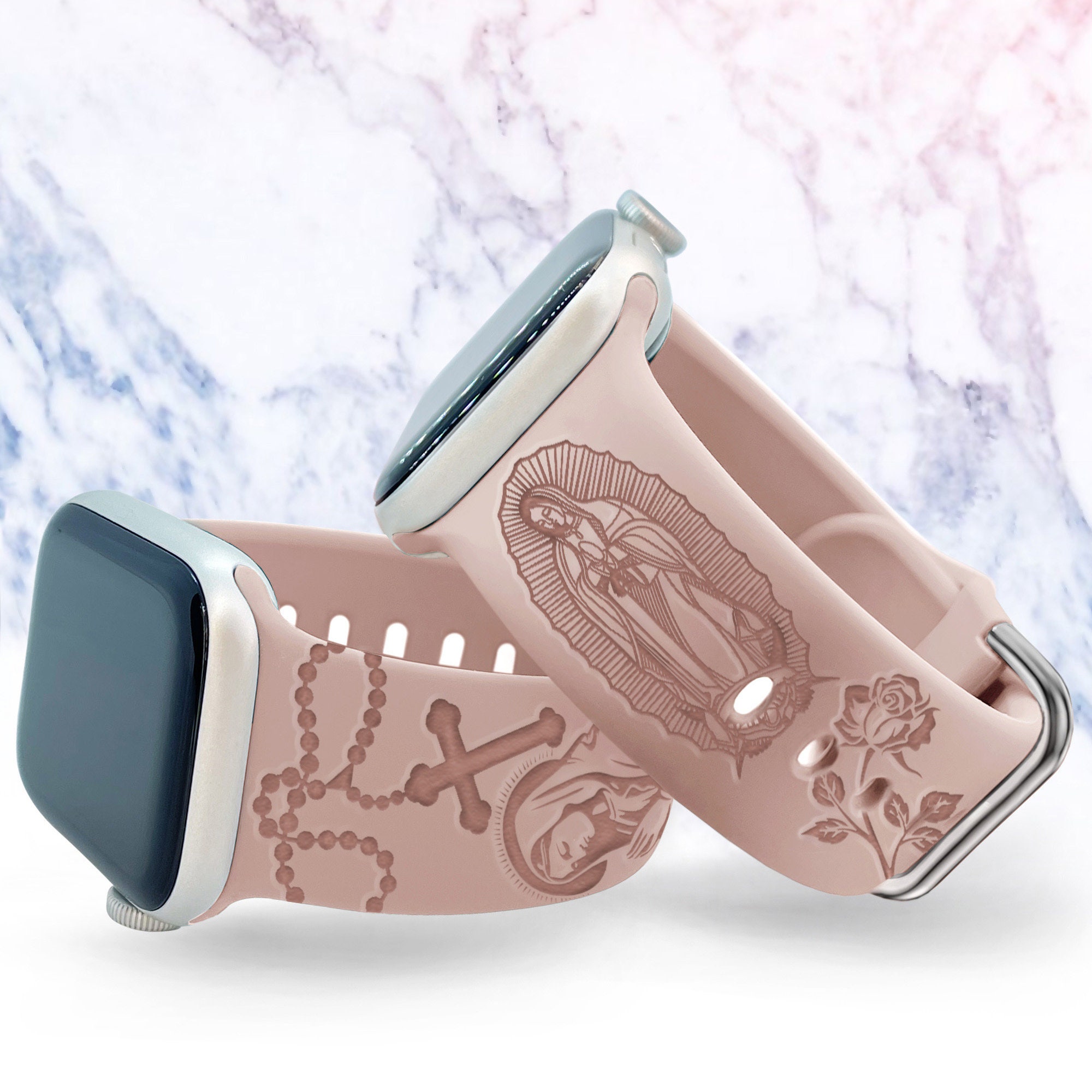 SuperLugano Virgin Mary with Cross Watch Band compatible with Apple Watch iWatch Band Silicone Watch 38/40/41 42/44/45 Strap Laser Jesus God