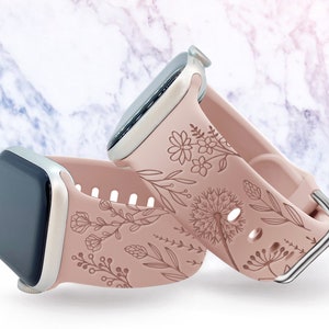 Wildflower Watch Band compatible with Apple Watch iWatch Band Silicone Watch 38/40/41 42/44/45 Strap Laser Engraved Mother Day Gift Present