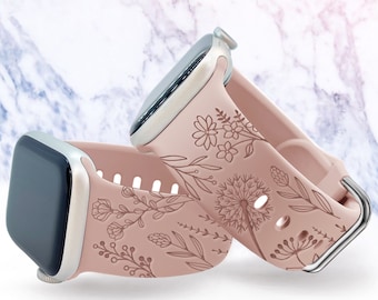 Wildflower Watch Band compatible with Apple Watch iWatch Band Silicone Watch 38/40/41 42/44/45 Strap Laser Engraved Mother Day Gift Present