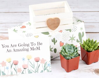 You Are Going To Be An Amazing Mother- Natural Succulent Gift- Succulents in wooden box- Baby Shower Gift- Gift for Expecting Mom- Mom to Be