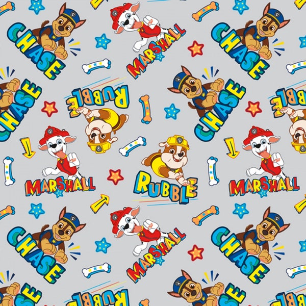 Grey Paw Patrol Chase, Marshall & Rubble, from David Textiles, 100% Cotton, PW43430C2, Fabric