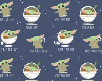 Grogu, Baby Yoda, Star Wars The Mandalorian, on Navy, from Camelot Fabrics, 100% Woven Quilt Cotton