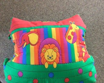 Noah’s Ark pillow- brightly colored- measures 17x13.5x5 inches