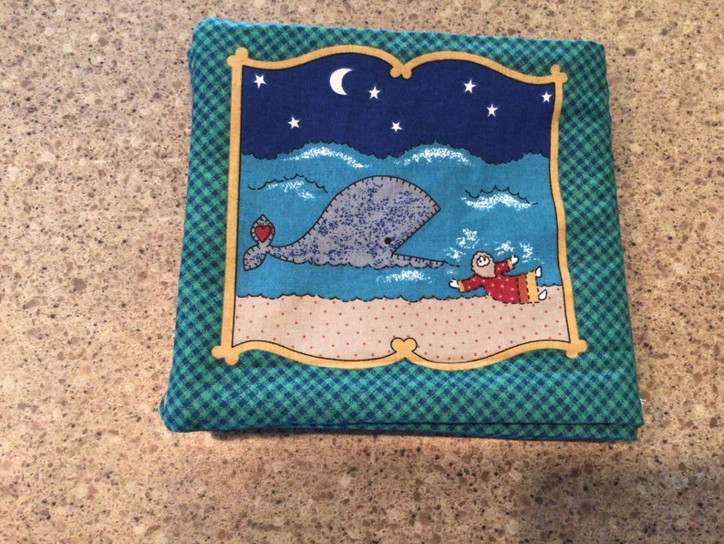 Vintage Jonah and the Whale soft book-fabric book-Bible story-8 page childrens Bible story image 8