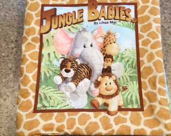Jungle Babies fabric book-soft book-quiet book-elephant,lion,monkey,giraffe,tiger