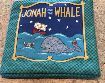 Vintage Jonah and the Whale soft book-fabric book-Bible story-8 page children’s Bible story-