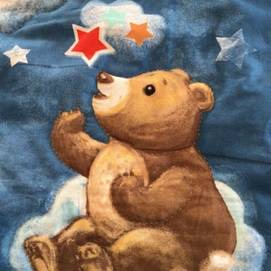 Five Sweet Teddy Bears on clouds baby quilt-hand quilted-measures 43.5x36 inches-handmade-