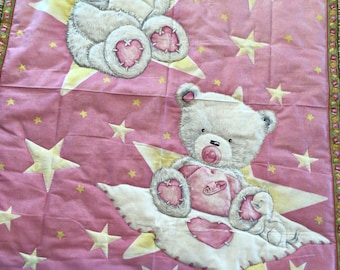 Adorable teddy bear baby quilt-hand quilted baby quilt-measures 43.5x35 inches-