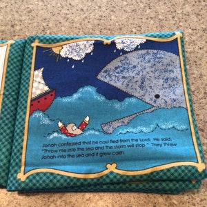 Vintage Jonah and the Whale soft book-fabric book-Bible story-8 page childrens Bible story image 6