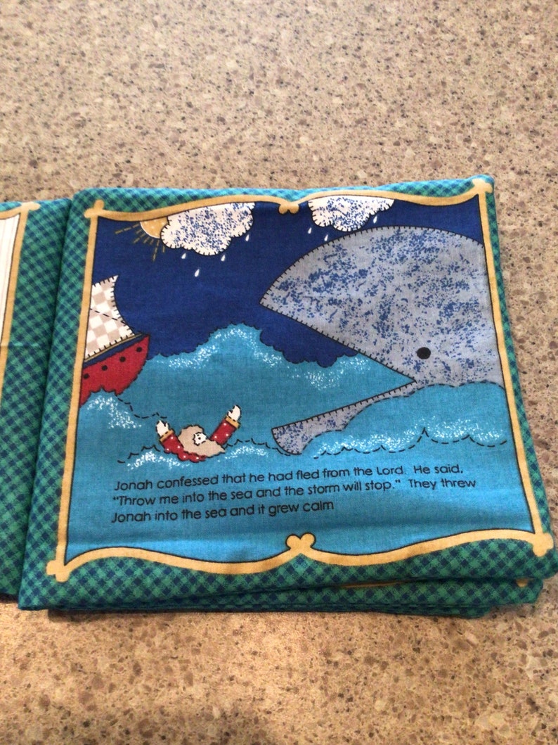 Vintage Jonah and the Whale soft book-fabric book-Bible story-8 page childrens Bible story image 6
