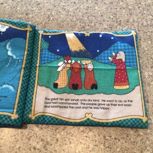 Vintage Jonah and the Whale soft book-fabric book-Bible story-8 page childrens Bible story image 3