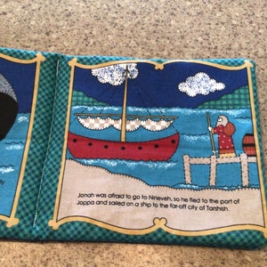 Vintage Jonah and the Whale soft book-fabric book-Bible story-8 page childrens Bible story image 4