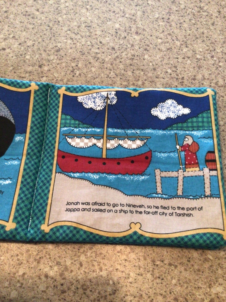 Vintage Jonah and the Whale soft book-fabric book-Bible story-8 page childrens Bible story image 4