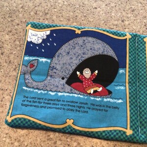 Vintage Jonah and the Whale soft book-fabric book-Bible story-8 page childrens Bible story image 5