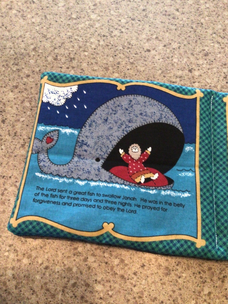 Vintage Jonah and the Whale soft book-fabric book-Bible story-8 page childrens Bible story image 5