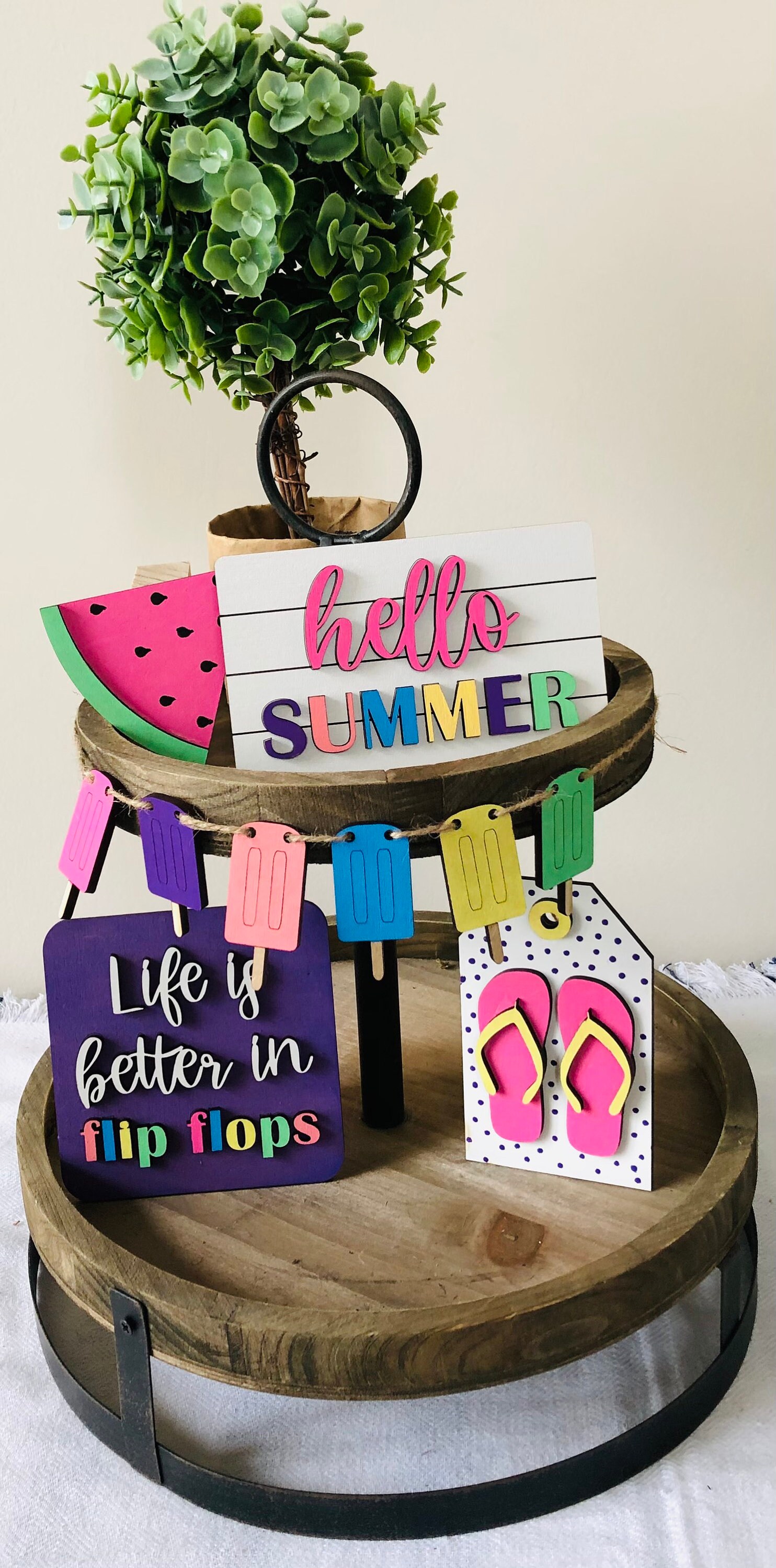 Summer Tiered Tray Decor, 3-D Signs, Mix and Match, summertime