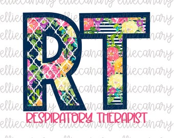 Floral RT Respiratory Therapist PNG - Sublimation Design (Digital Download)