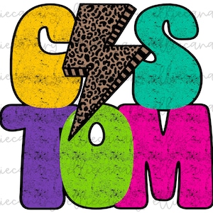 Mascota personalizada PNG Diseño Leopard Lightning Bolt Carta de equipo personalizada Deportes Mamá Espíritu de equipo Descarga digital Diseño de sublimación Arco iris brillante