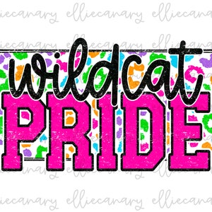 Wildcat Pride Mascot PNG Sports Mom Team Spirit, Digital Download, Sublimation Design Retro Bright Leopard Mascot Letter