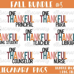 Fall PNG Bundle #5, Thanksgiving, One Thankful Teacher Bibliothécaire Conseiller Infirmière Para Principal Merci, Téléchargement numérique, Conception de sublimation