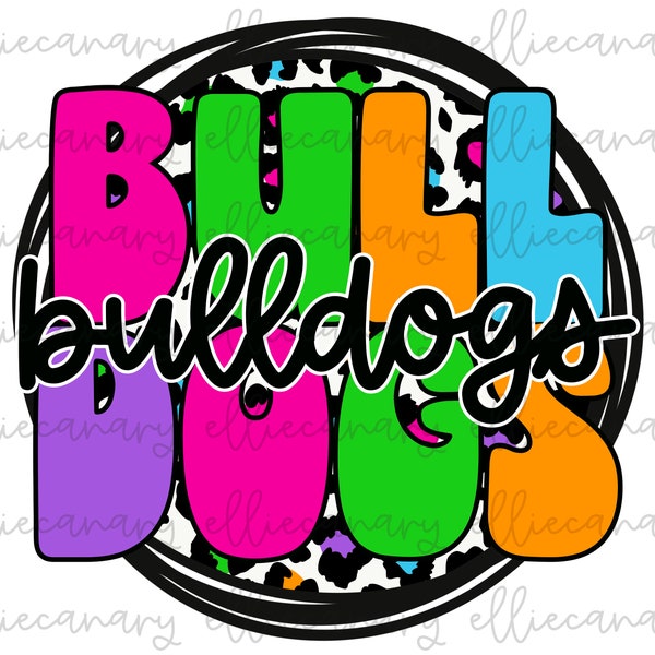 Bulldogs Mascot PNG Sports Mom Team Spirit, Digital Download, Sublimation Design Retro Bright (White) Leopard Mascot Circle