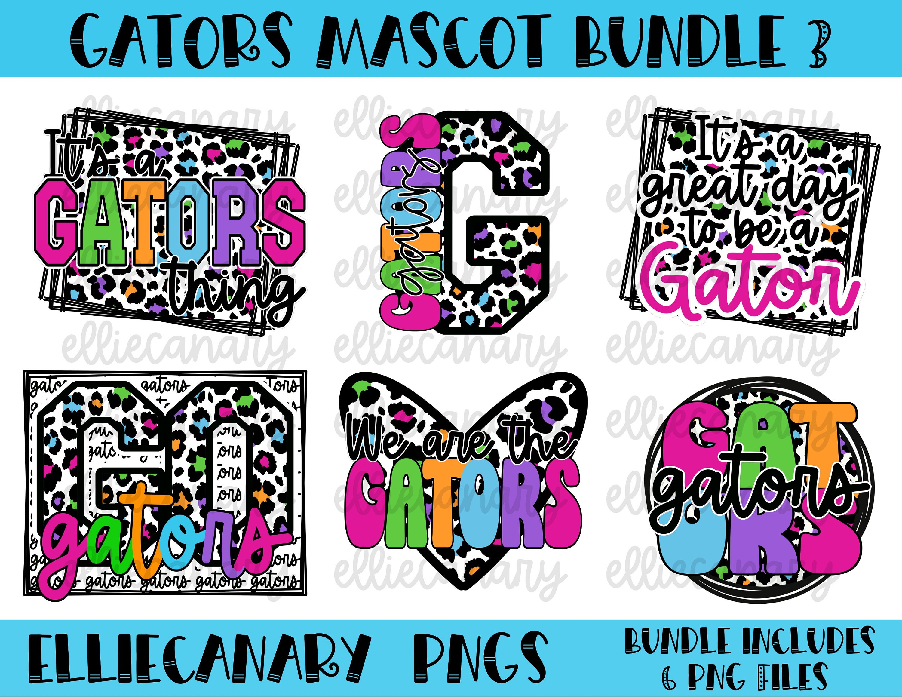 Gators PNG Bundle, Mascot Team Spirit, Leopard, Cheetah, Bright and Colorful, Retro Lightning Rainbow, Digital Download Sublimation Design