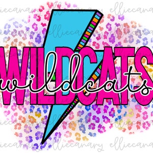 Go Wildcats PNG Sport Mama Teamgeist, digitaler Download, Sublimation Design Retro Bright Lightning Leopard Maskottchen