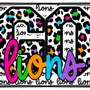 Go Lions Maskottchen PNG Sport Mama Teamgeist, digitaler Download, Sublimation Design Retro Bright (weiß) Leopard Maskottchen