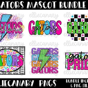 Pacote Gators PNG, espírito de equipe de mascote, leopardo, chita, brilhante e colorido, arco-íris retrô relâmpago, design de sublimação de download digital