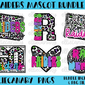 Raiders PNG Bundle, Mascot Team Spirit, Leopard, Cheetah, Brilhante e Colorido, Retro Lightning Rainbow, Digital Download Sublimation Design