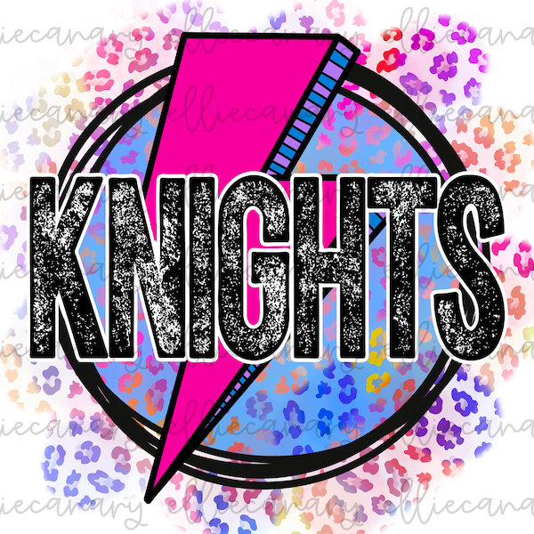 Go Knights PNG Sports Mom Team Spirit, Digital Download, Sublimation Design Retro Bright Lightning Bolt Circle  Leopard Cheetah Print