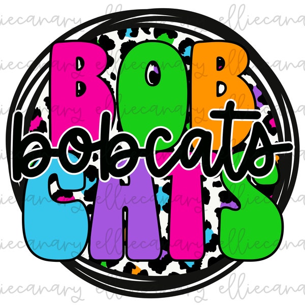 Bobcats Mascot PNG Sports Mom Team Spirit, Digital Download, Sublimation Design Retro Bright (White) Leopard Mascot Circle